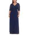 Betsy & Adam B & A By  Plus Size V-neck Gown In Blue