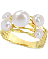 Macy's Cultured Freshwater Pearl (4- 7-1/2mm) Cluster Openwork Ring In Yellow Rhodium-plated Sterling Silve In Gold
