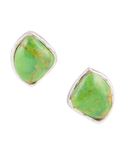 Barse Abstract Sterling Silver And Genuine Lime Turquoise Stud Earrings In Green