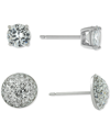 Giani Bernini 2-pc. Set Cubic Zircona Solitaire & Cluster Stud Earrings In Sterling Silver, Created For Macy's In White