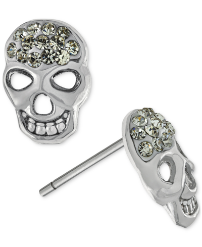 Giani Bernini Crystal Sugar Skull Stud Earrings In Sterling Silver, Created For Macy's