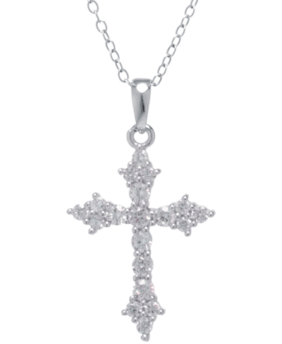 Giani Bernini Cubic Zirconia 18" Cross Pendant Necklace In Sterling Silver, Created For Macy's