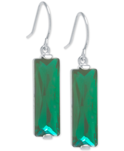Macy's Rectangular Crystal Drop Earrings In Silver-plate In Emerald