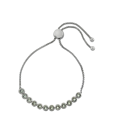 Macy's Women's Crystal Bezel Set Adjustable Bracelet In Fine Silver Plated Brass