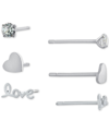 Giani Bernini 3-pc. Set Cubic Zirconia & Love-themed Stud Earrings In Sterling Silver, Created For Macy's In Silver
