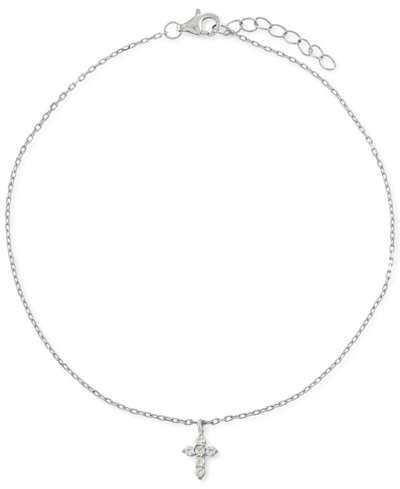 Giani Bernini Cubic Zirconia Dangle Cross Ankle Bracelet In Sterling Silver, Created For Macy's