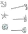 Giani Bernini 3-pc. Set Cubic Zirconia Nautical-themed Stud Earrings In Sterling Silver, Created For Macy's In Silver