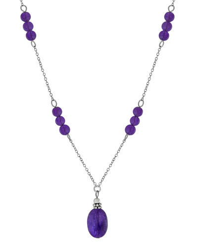Giani Bernini Rose Quartz Bead 18" Pendant Necklace (5 Ct. T.w.) In Sterling Silver (also In Turquoise, Sodolite, In Amethyst