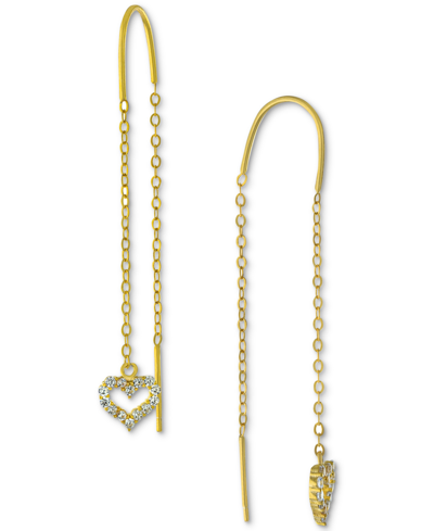 Giani Bernini Cubic Zirconia Heart Threader Earrings, Created For Macy's In Gold Over Silver