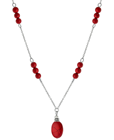 Giani Bernini Rose Quartz Bead 18" Pendant Necklace (5 Ct. T.w.) In Sterling Silver (also In Turquoise, Sodolite, In Red Jasper