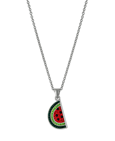 Macy's Women's Crystal Watermelon Pendant Necklace In Fine Silver Plated Brass