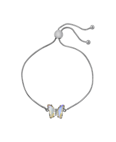 Macy's Women's Crystal Butterfly Bolo Adjustable Bracelet In Fine Silver Plated Brass