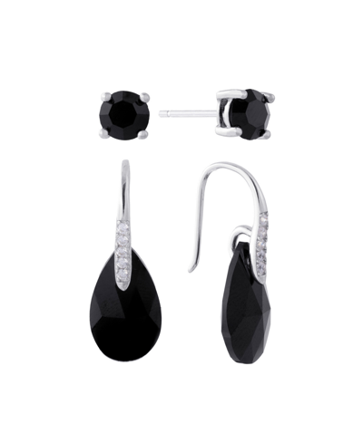 Giani Bernini Gianni Bernini 2-pair Crystal Teardrop Stud Earrings Set (1.34 Ct. T.w.) In Sterling Silver In Black