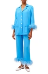 Sleeper Party Feather-trimmed Pyjama Set In Blue