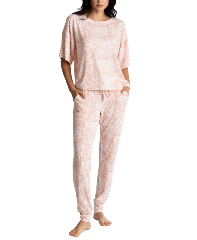 Midnight Bakery Alexis Printed Hacci Lounge Pajama Set In Tan/beige