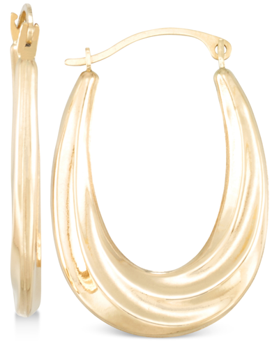 Macy's Diamond Cut Oval Hoop Earrings In 10k Yellow Gold
