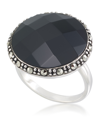 Macy's Faceted Onyx (18 X 5mm) & Marcasite Ring In Sterling Silver In Black