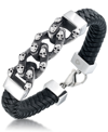 ANDREW CHARLES BY ANDY HILFIGER ANDREW CHARLES BY ANDY HILFIGER MEN'S SKULL LINK LEATHER BRACELET IN STAINLESS STEEL