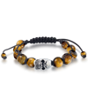 Andrew Charles By Andy Hilfiger Men's Onyx Bead Skull Bolo Bracelet In Stainless Steel (also In Tiger's Eye & White Agate) In Brown