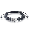 Andrew Charles By Andy Hilfiger Men's Onyx Bead Skull Bolo Bracelet In Stainless Steel (also In Tiger's Eye & White Agate) In Black