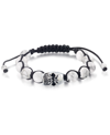 Andrew Charles By Andy Hilfiger Men's Onyx Bead Skull Bolo Bracelet In Stainless Steel (also In Tiger's Eye & White Agate) In White