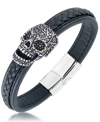 ANDREW CHARLES BY ANDY HILFIGER ANDREW CHARLES BY ANDY HILFIGER MEN'S ORNAMENTAL SKULL LEATHER BRACELET IN STAINLESS STEEL