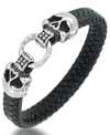 ANDREW CHARLES BY ANDY HILFIGER ANDREW CHARLES BY ANDY HILFIGER MEN'S LEATHER SKULL HEAD BRACELET IN STAINLESS STEEL