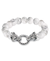 Andrew Charles By Andy Hilfiger Men's Tiger's Eye Bead Wolf Head Stretch Bracelet In Stainless Steel (also In Onyx & White Agate) In White