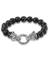 Andrew Charles By Andy Hilfiger Men's Tiger's Eye Bead Wolf Head Stretch Bracelet In Stainless Steel (also In Onyx & White Agate) In Black