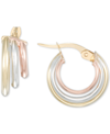 MACY'S POLISHED TRIPLE ROW SMALL HOOP EARRINGS IN 10K GOLD, WHITE GOLD, & ROSE GOLD