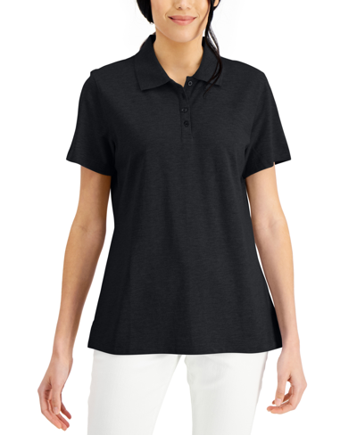 Karen Scott Cotton Short Sleeve Polo Shirt, Created For Macy's In Deep Black