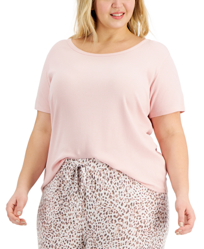 Jenni Plus Size Ribbed Sleep T-shirt, Created For Macy's In Peachskin