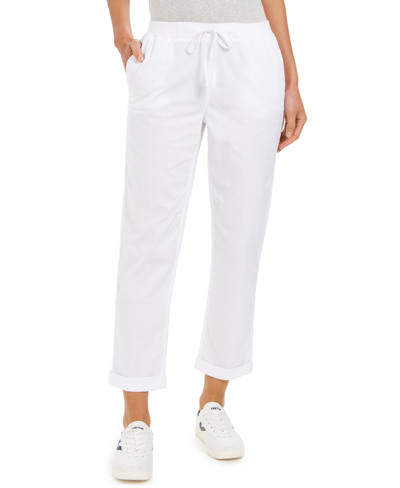 Style & Co Petite Pull-on Cuffed Twill Ankle Pants, Created For Macy's In Bright White