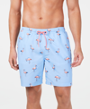 Club Room Men's Quick-dry Performance Flamingo-print 7" Swim Trunks, Created For Macy's In Blue