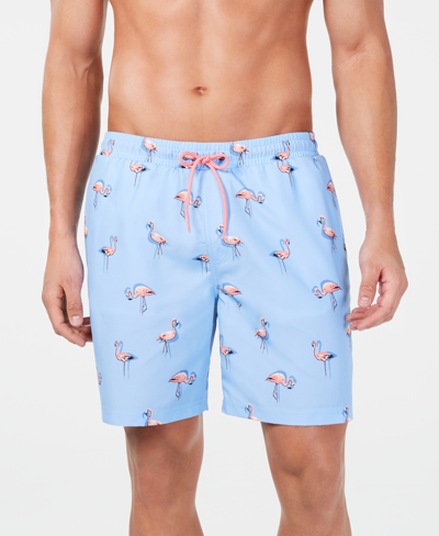 Club Room Men's Quick-dry Performance Flamingo-print 7" Swim Trunks, Created For Macy's In Pale Ink Blue