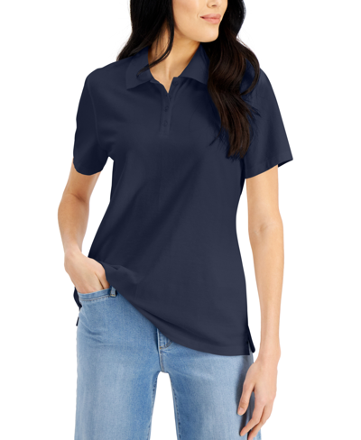 Karen Scott Petite Knit Cotton Polo, Created For Macy's In Intrepid Blue