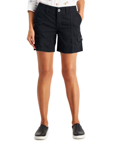 Style & Co Petite Mid Rise Zig Zag Stitch Cargo Shorts, Created For Macy's In Deep Black