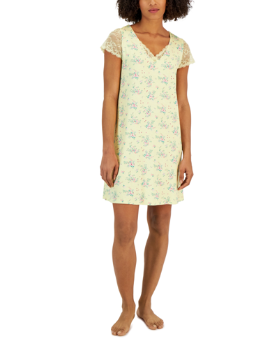 Charter Club Women's Printed Lace-sleeve Chemise, Created For Macy's In Yellow