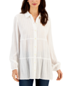 STYLE & CO WOMEN'S TEXTURED-STRIPE BUTTON SHIRT, CREATED FOR MACY'S