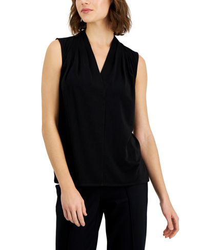 Alfani Women's Pleated V-neck Sleeveless Top, Created For Macy's In Black
