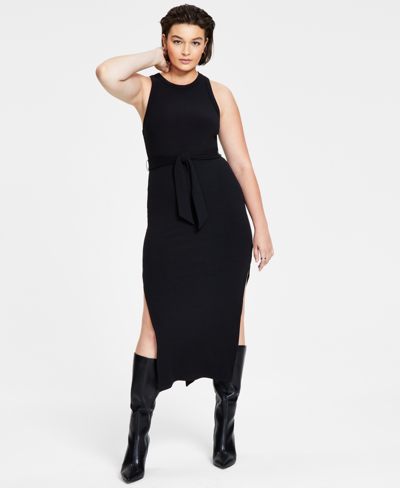 Bar Iii Petite Rib-knit Midi Dress, Created For Macy's In Black