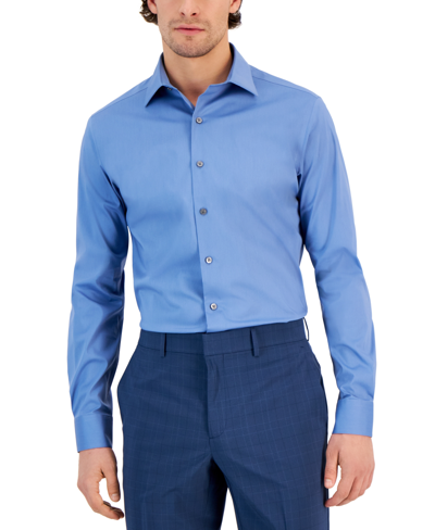 Alfani Men's Slim Fit 2-way Stretch Stain Resistant Dress Shirt, Created For Macy's In Blue