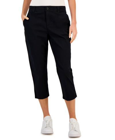 Style & Co Petite Mid-rise Split-hem Capri Pants, Created For Macy's In Deep Black