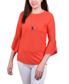 Ny Collection Petites Womens Textured Polyester Tunic Top In Red