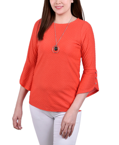 Ny Collection Petites Womens Textured Polyester Tunic Top In Red