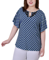 Ny Collection Plus Size Short Flutter Sleeve Knit Top In Multi