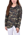 Ny Collection Women's Long Sleeve Knit Cowl Neck With Crossover Styling Top In Green