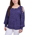 Ny Collection Petite Long Sleeve Shoulder Cutout Tunic Top In Purple