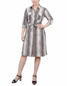 Ny Collection Petite Long Sleeve Roll Tab Shirtdress In Multi