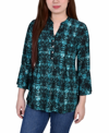 Ny Collection Petite Size Long Sleeve Jacquard Knit Y-neck Top In Green